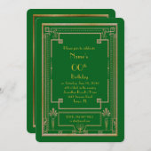 Verjaardag uitnodiging, grote Gatsby, goud, groen Kaart (Voorkant / Achterkant)