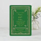 Verjaardag uitnodiging, grote Gatsby, goud, groen Kaart (Staand voorkant)