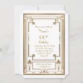 Verjaardag uitnodiging, grote Gatsby, goud, wit Kaart (Voorkant)