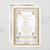 Verjaardag uitnodiging, grote Gatsby, goud, wit Kaart (Voorkant / Achterkant)
