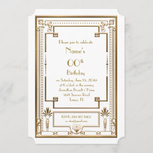 Verjaardag uitnodiging, grote Gatsby, goud, wit Kaart