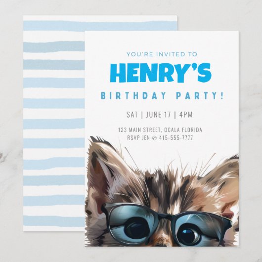 Verjaardag Uitnodiging Kat (Voorkant / Achterkant)