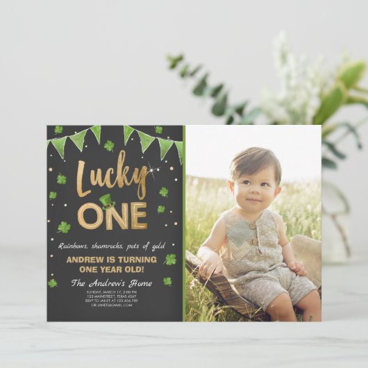 Verjaardag uitnodiging Lucky One Eerste Verjaardag (Staand voorkant)