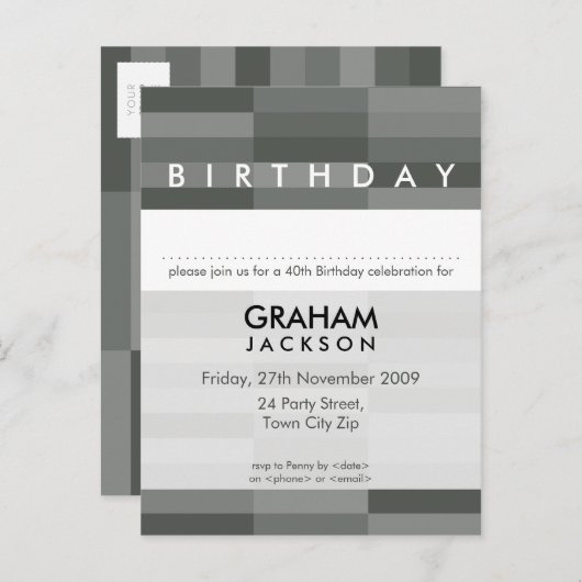 VERJAARDAG UITNODIGING:: modern rechthoekig paneel Uitnodiging Briefkaart (Voorkant / Achterkant)