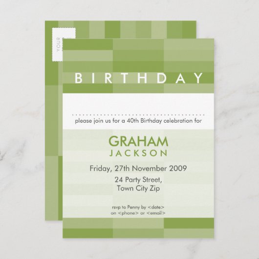 VERJAARDAG UITNODIGING:: modern rechthoekig paneel Uitnodiging Briefkaart (Voorkant / Achterkant)