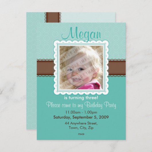 VERJAARDAG UITNODIGING:: mooi 7 Uitnodiging Briefkaart (Voorkant / Achterkant)