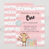 Verjaardag Uitnodiging - Roze 1e Verjaardag (Voorkant / Achterkant)