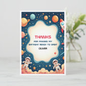 Verjaardag Uitnodiging Ruimtevaarder dank u kaart (Staand voorkant)