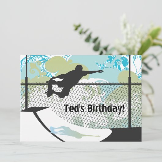 Verjaardag uitnodiging - Skateboard (Staand voorkant)