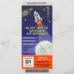 Verjaardag Uitnodiging Space Rocket Theme