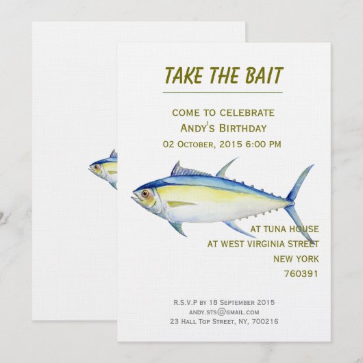 Verjaardag Uitnodiging Tonijn illustratie (Voorkant / Achterkant)