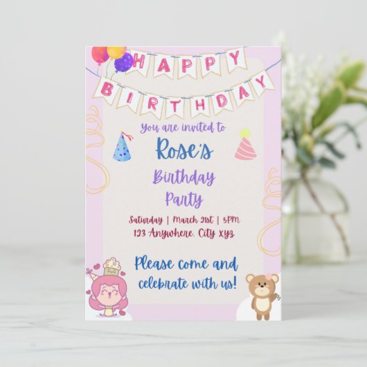 Verjaardag Uitnodiging voor kinderen (Staand voorkant)