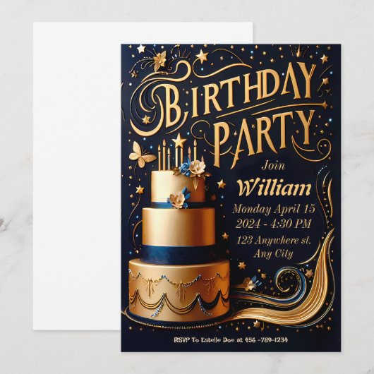 Verjaardag uitnodigingskaart voor Hem Kaart (Voorkant / Achterkant)