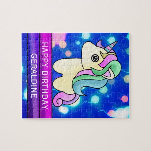 verjaardag Unicorn met gloeiende ballonnen Legpuzzel (Horizontaal)