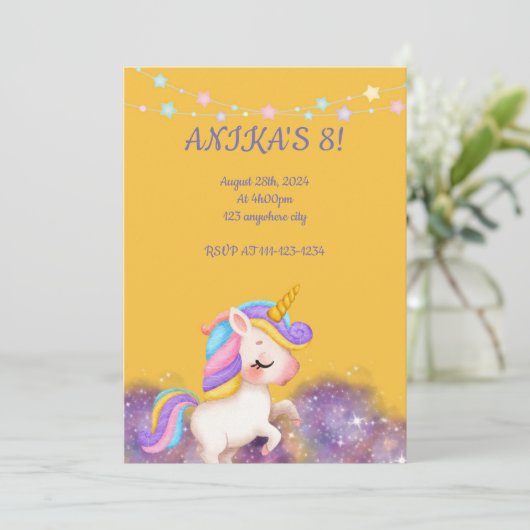 VERJAARDAG UNICORN UITNODIGING (Staand voorkant)