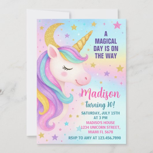 Verjaardag Unicorn Uitnodiging (Voorkant)