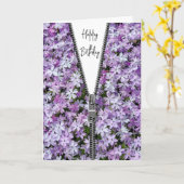 Verjaardag Unzipped Rits op Paarse Phlox Kaart (Gele Bloem)