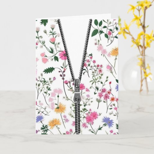 Verjaardag Unzipped Rits op Wildflower Patroon Kaart (Gele Bloem)