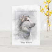 Verjaardag-van Alaska malamute in masker Kaart (Gele Bloem)