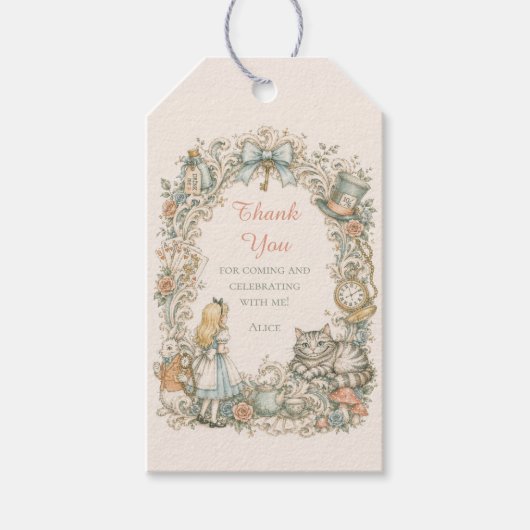 Verjaardag van Alice in Wonderland Cadeaulabel (Voorkant)