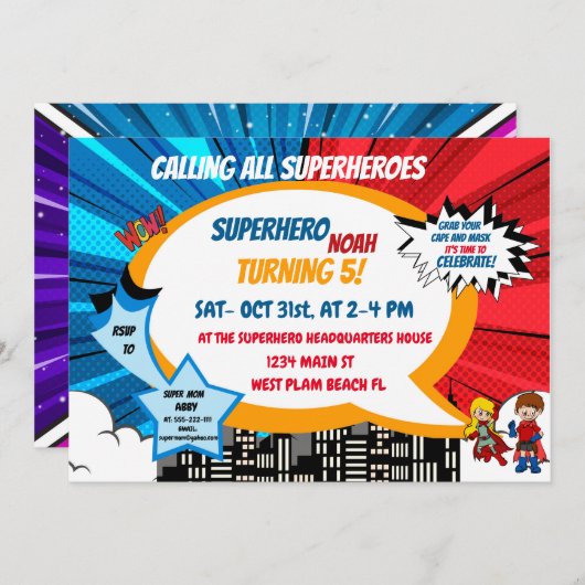 Verjaardag van alle superhelden kaart (Voorkant / Achterkant)