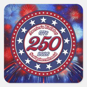Verjaardag van Amerika Semiquin Grafische Vuurwerk Vierkante Sticker
