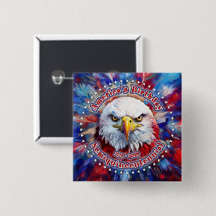 Verjaardag van Amerika Semiquin Rode Adelaar Vuurw Vierkante Button 5,1 Cm