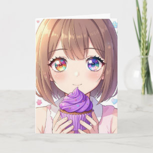 Verjaardag van anime-meisje en kleurplaat kaart
