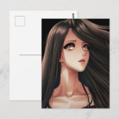 Verjaardag van Anime-meisje met bruine ogen en bru Briefkaart (Voorkant / Achterkant)