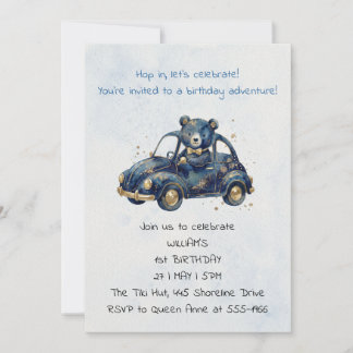 Verjaardag van Blue Boy Watercolor Teddybeer Kaart