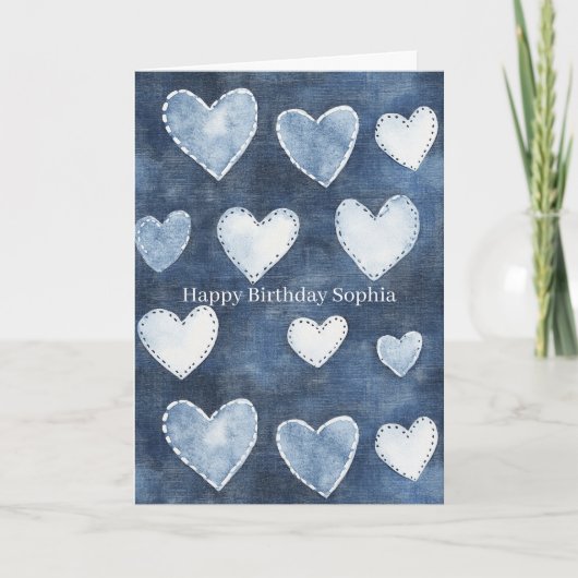 Verjaardag van Blue Hearts Kaart (Voorkant)