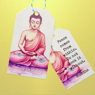 Verjaardag van Boeddha, Aquarel, Meditatie / Yoga Cadeaulabel