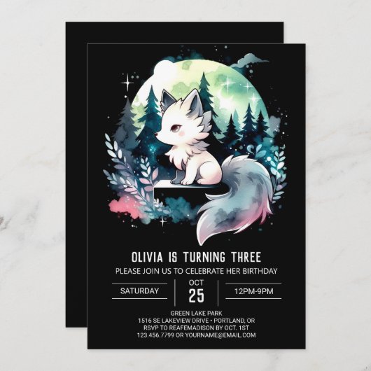 Verjaardag van Boho Waterverf Wolf Kaart (Voorkant / Achterkant)