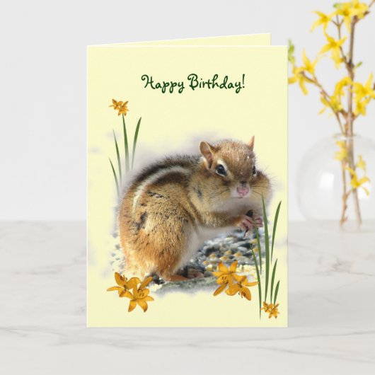 Verjaardag van Chipmunk Kaart (Gele Bloem)