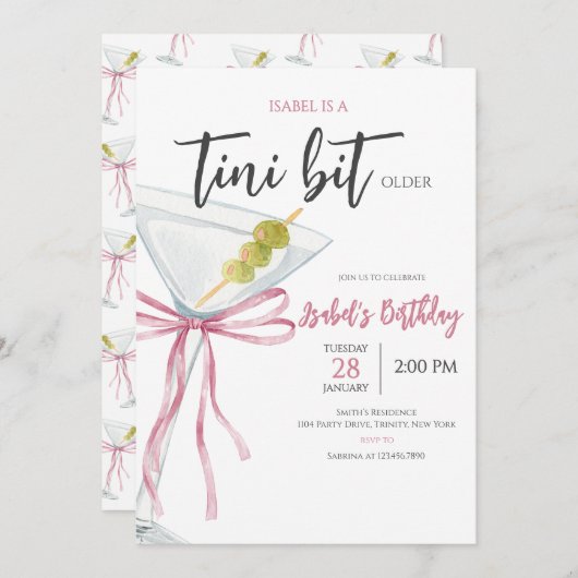 Verjaardag van Coquette Martini Kaart (Voorkant / Achterkant)