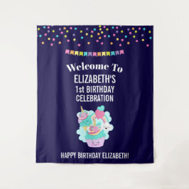 Verjaardag van Cute Cupcake en Happy Ice Cream Wandkleed