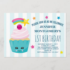 Verjaardag van Cute Cupcake met Kawaii Gezicht Kaart