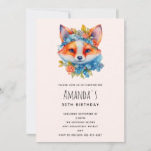 Verjaardag van Cute Fox met bloemenkrans