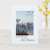 Verjaardag van de achterkleinzoon, Seaside Scene Kaart (Gele Bloem)