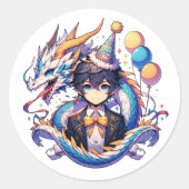 Verjaardag van de Anime Dragon Boy Ronde Sticker (Voorkant)