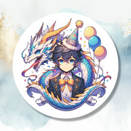 Verjaardag van de Anime Dragon Boy Ronde Sticker