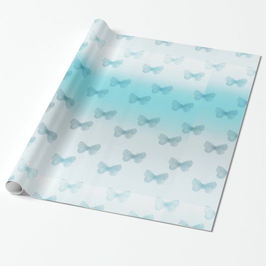 Verjaardag van de Aqua Ombre vlinders Cadeaupapier (Uitgerold)