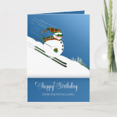 Verjaardag, van de bende, Happy Snowman Skiing Kaart (Voorkant)