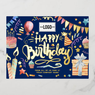 Verjaardag van de blauw van de marine van de Logo  Folie Feestdagen Briefkaart