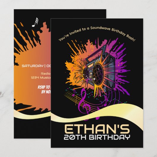 Verjaardag van de boombox: Blast Into Fun Kaart (Voorkant / Achterkant)