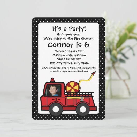 Verjaardag van de brandweerauto met foto kaart (Staand voorkant)