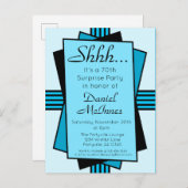 Verjaardag van de Bright Blue Art Deco 70th Surpri Uitnodiging Briefkaart (Voorkant / Achterkant)