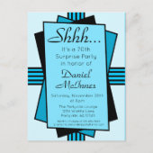 Verjaardag van de Bright Blue Art Deco 70th Surpri Uitnodiging Briefkaart (Voorkant)