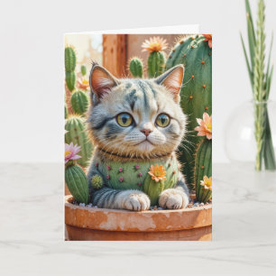 Verjaardag van de Cactus en Tabby Cat Kaart