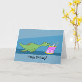 Verjaardag van de cartoon dinosaurus kaart (Gele Bloem)